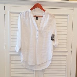 INC White 100% Linen Shirt